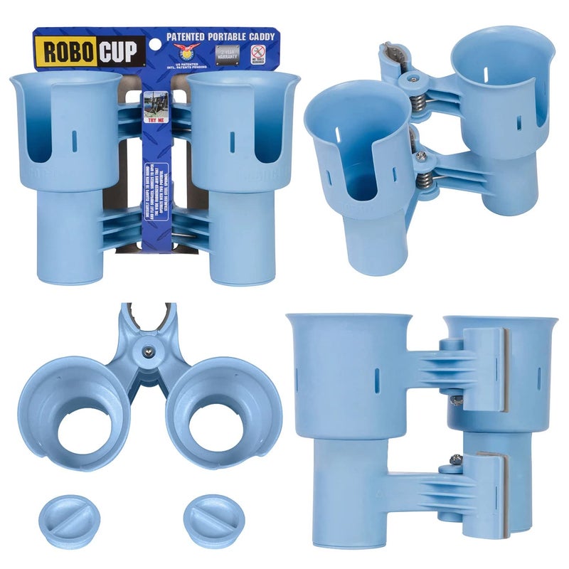 ROBOCUP, Light Blue EZ-Spring, Updated Version, Best Cup Holder for Drinks, Fishing Rod/Pole, Boat, Beach Chair, Golf Cart, Wheelchair, Walker, Drum Sticks, Microphone Stand - Image 1